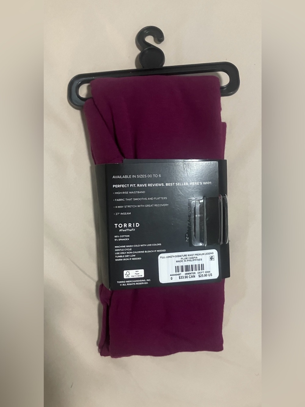 Torrid Plum Caspia Premium Cotton Leggings 27” Size 0 NWT - Picture 4 of 6